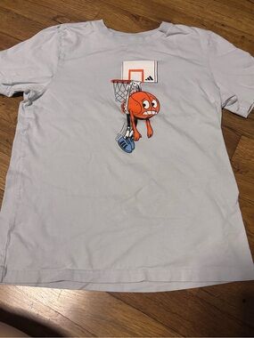 adidas Light Blue Tee with Orange Basketball Graphic